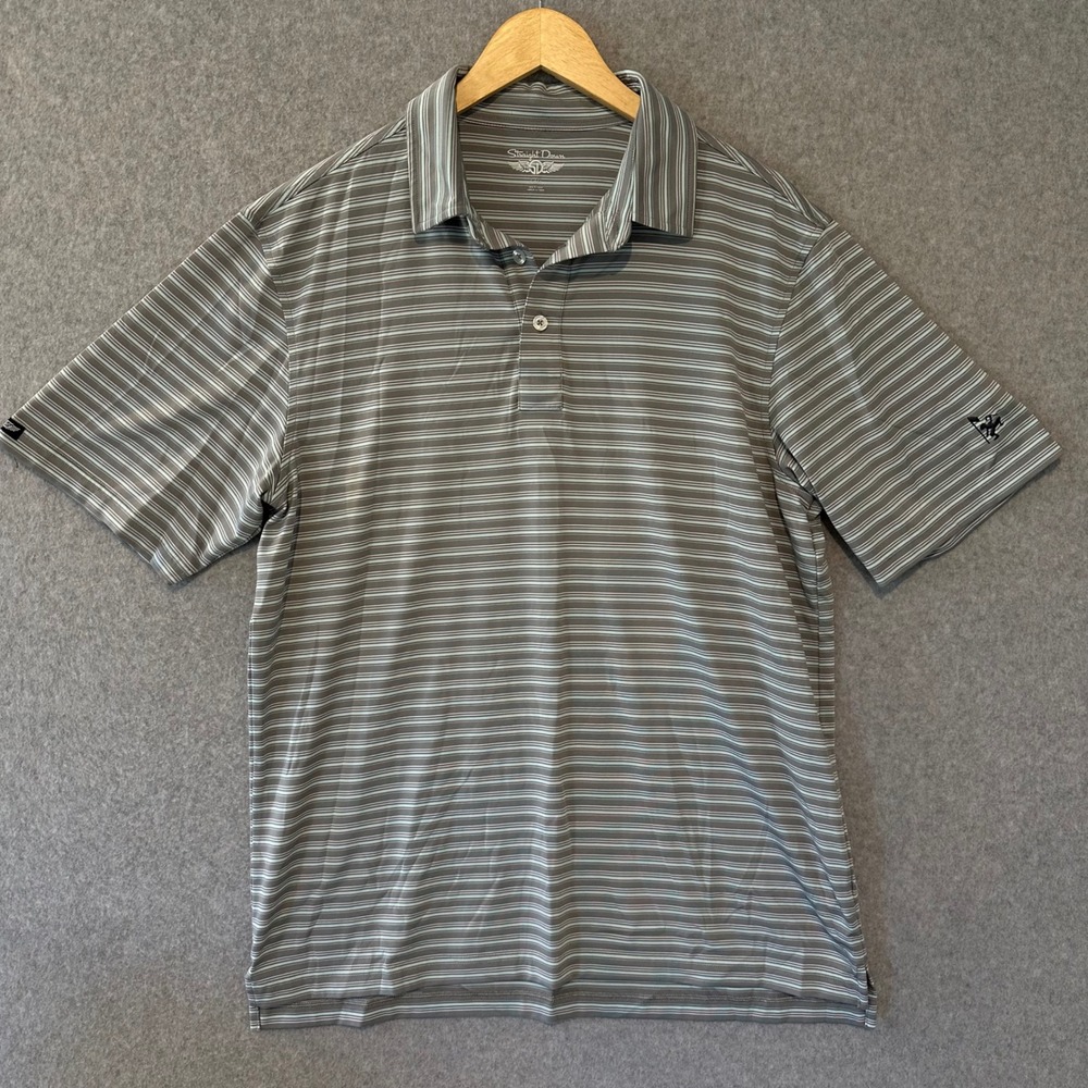 Straight Down Mens L Grey Mint Striped Short Sleeve Golf Polo Little Guy Series